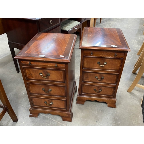 56 - Pair of mahogany three drawer bedside chests 61H 36W 44D