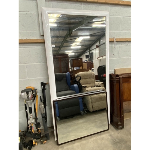 7 - White gloss framed dressing mirror 198 x 106cm & a framed wall mirror 71 x 92cm