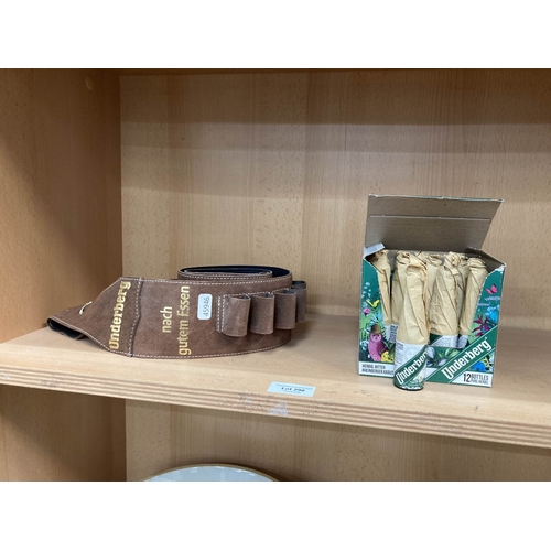 290 - 11 bottles Underberg herbal bitters with promotional suede belt with 20 bottle holders