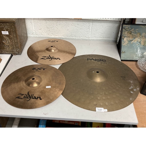 416 - 2 Zildjian ZXT 36cm solid HiHat top cymbals & a Paiste 200 20