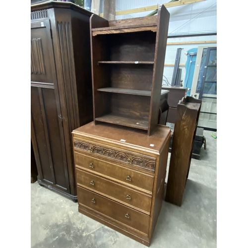 131 - Oak four drawer chest 93H 77W 48D and an oak bookcase 90H 55W 27D