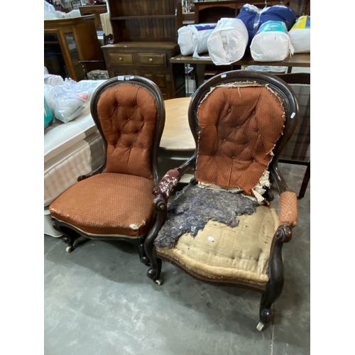 141 - 2 Victorian mahogany framed armchairs, for restoration 93H 62W & 96H 67W