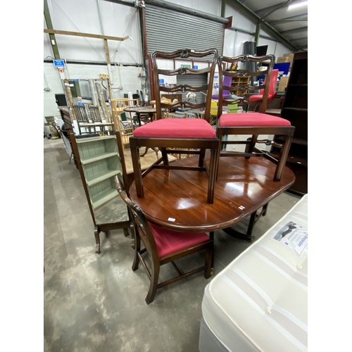 150 - Mahogany cheval mirror 151H 37W & a mahogany drop leaf table 76H 95W 57-157D with 4 chairs