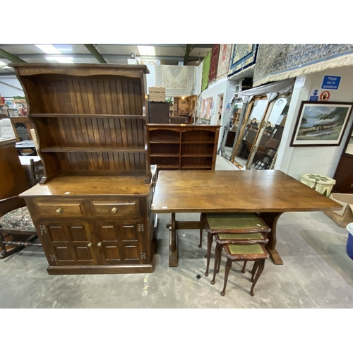 175 - Cryer Craft elm refectory table 74H 155W 42D & a matching dresser 173H 96W 47D