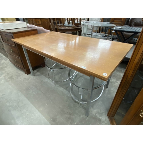 179 - Mid century modern walnut and chrome table 75H 160W 87D