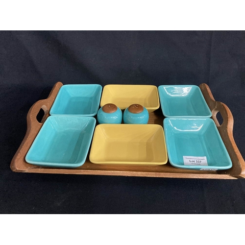 337 - 1960's Jie Gantofta Swedish ceramic & teak appetizer platter