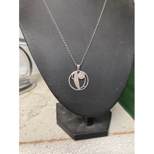 373 - 925 silver Rennie Mackintosh pendant on silver neck chain, 44cm