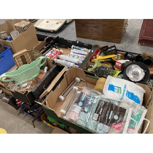 484 - 3 boxes decorating accessories incl, rollers, dust sheets, sealants etc, Gorilla tape, duck tape, T-... 