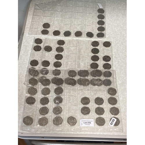 Collection of 50ps in plastic display sleeves incl. 2006 VC, 2017 Benjamin Bunny, 2019 Sherlock Holmes, 2015 Battle of Britain, 1998 NHS, 2020 Diversity Built Britain etc (70 coins in total)