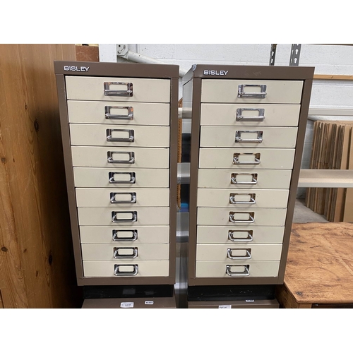 62 - 2 Bisley 10 drawer metal filing drawers 70H 28W 41D