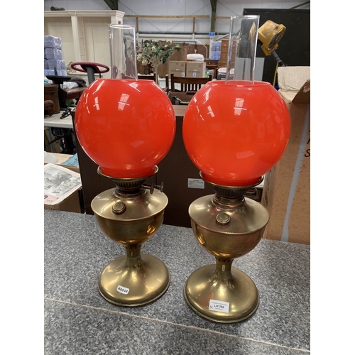 Pair of brass oil lamps 52H