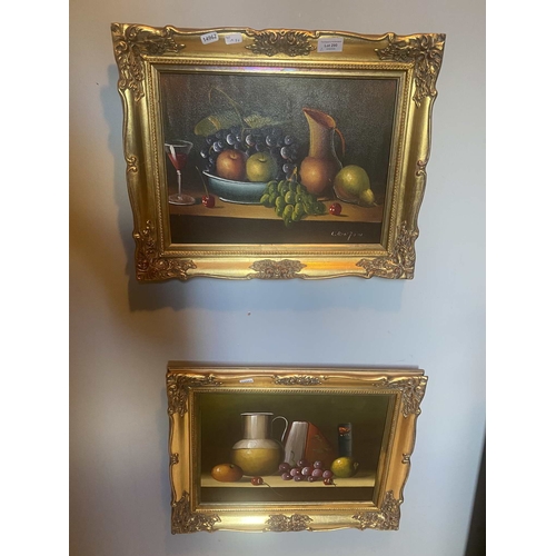 Two gilt framed still life acrylics signed Todd & K. Renton 40x50cm