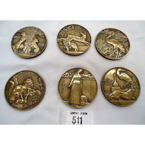 511 - Set 6 French Bronze Medallions