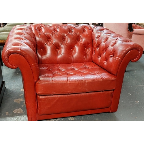 19 - Red Leather Deep Button Club Chair