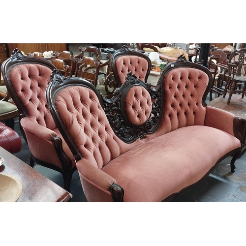 21 - 3 Piece Suite – Butterfly Sofa + Pair Cabriole Leg Armchairs