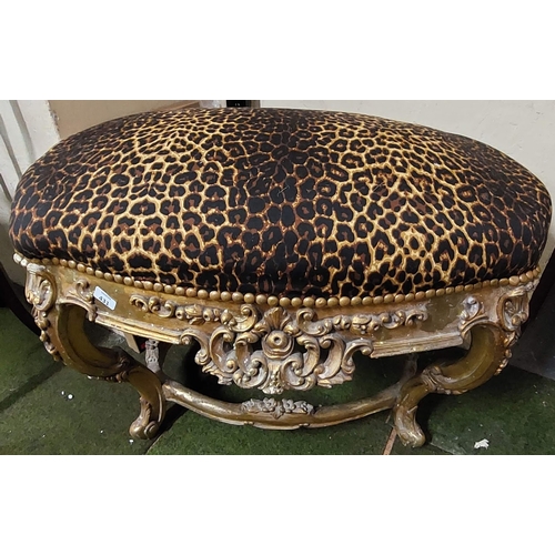 431 - Gilt Carved Window Seat (Leopard Skin Design Upholstery)