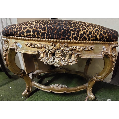 431 - Gilt Carved Window Seat (Leopard Skin Design Upholstery)