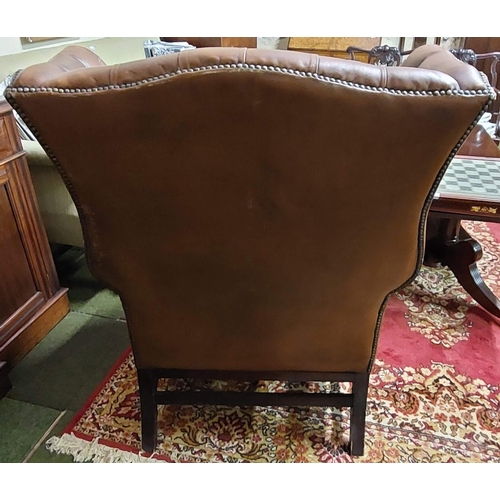 432 - Gents Deep Button Leather Wing-Back Armchair