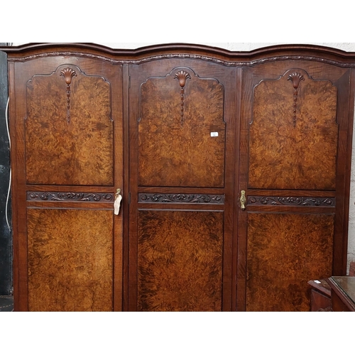 54 - 3 Door Fitted Interior Carved Wardrobe - 6 ft 4 inch wide