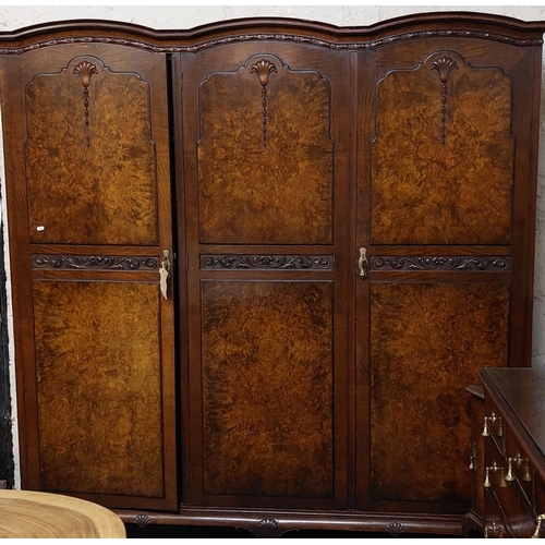 54 - 3 Door Fitted Interior Carved Wardrobe - 6 ft 4 inch wide