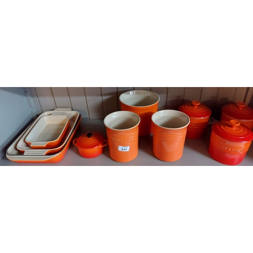 577 - 4 Cruset Jars, Bowls + Dishes (Bottom Shelf)