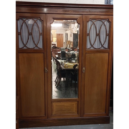 75 - Edwardian Mahogany Inlaid Wardrobe – Curtained Doors + Mirror Door
5ft 11inch wide