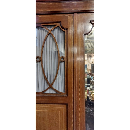 75 - Edwardian Mahogany Inlaid Wardrobe – Curtained Doors + Mirror Door
5ft 11inch wide