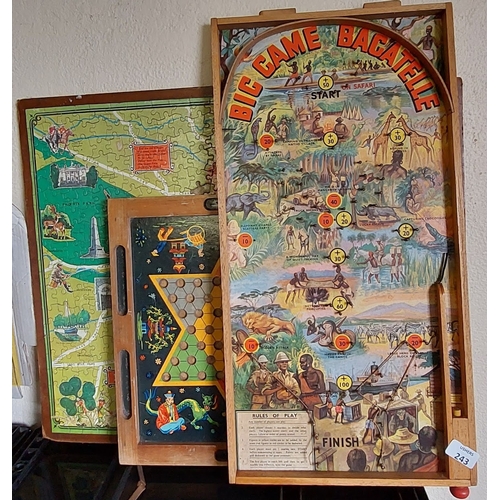 243 - Vintage Dublin Jigsaw + 2 Games (Bagatelle + Chinese checkers board)