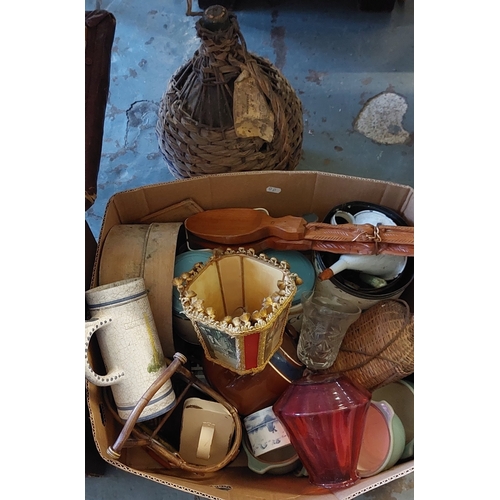 265 - Lidded Box + Contents Incl. 2 Enamel Jugs