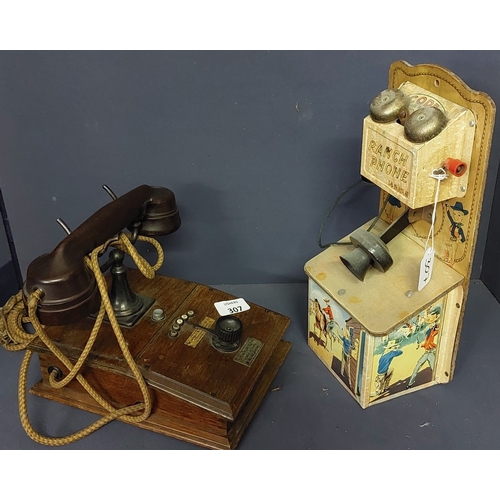 307 - Electro Magnetic Type Wood Base Telephone + A Ranch Phone