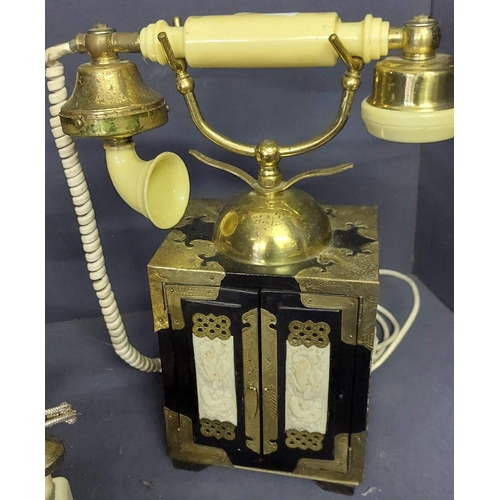 308 - Cabinet Telephone + 2 Cream Coloured Telephones