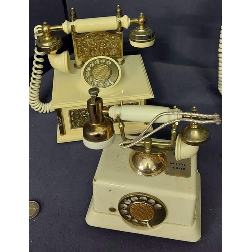 308 - Cabinet Telephone + 2 Cream Coloured Telephones