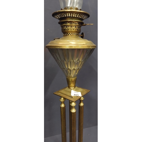 401 - Victorian Brass Base Oil Lamp