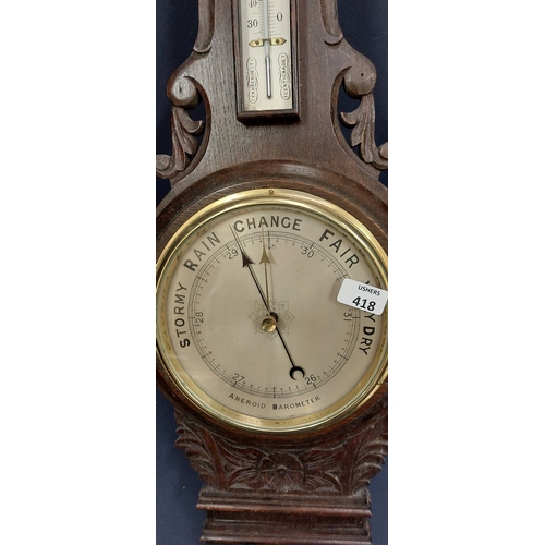 418 - Carved Victorian Aneroid Barometer