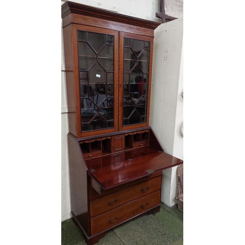 482 - Edwardian Mah. Inlaid Secretaire Bookcase