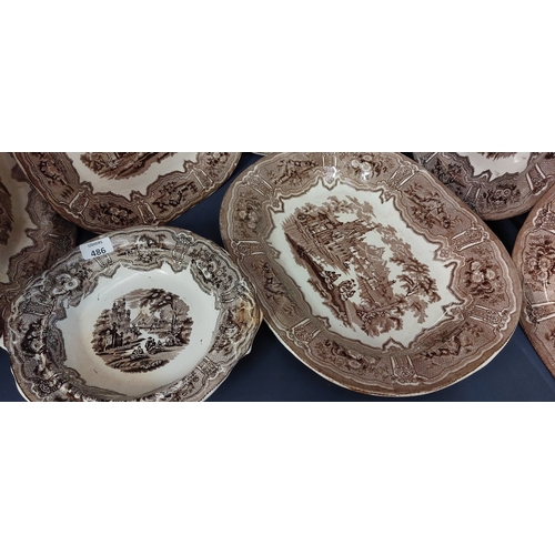 486 - 7 Victorian Brown Platters + Bowl