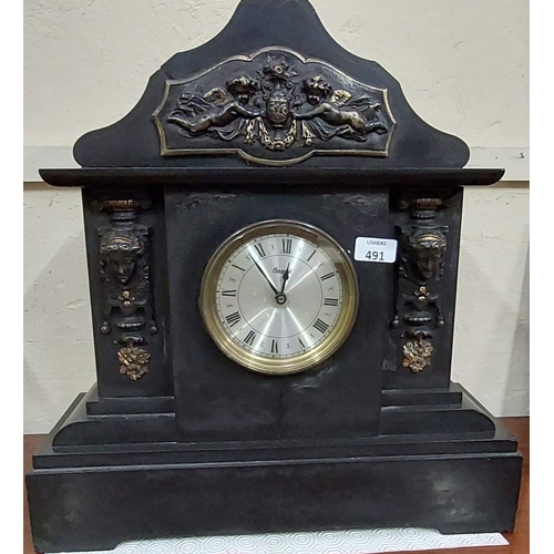 491 - Victorian Mantle Clock With Cherub Figures + Lady Heads