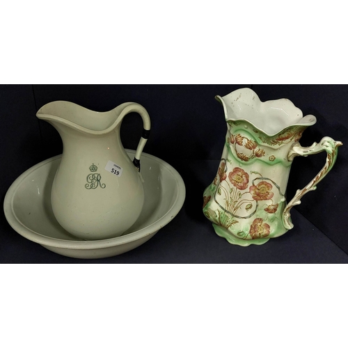 519 - Adams Crested Jug & Basin with another Myottson poppy jug