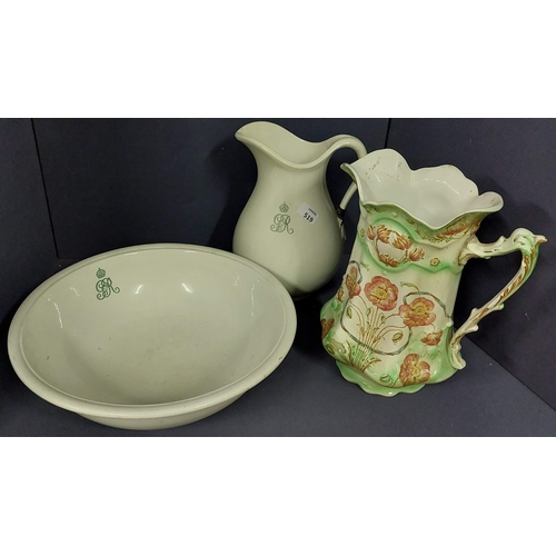 519 - Adams Crested Jug & Basin with another Myottson poppy jug