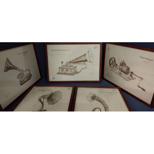 524 - Set 5 Framed Gramophone Posters