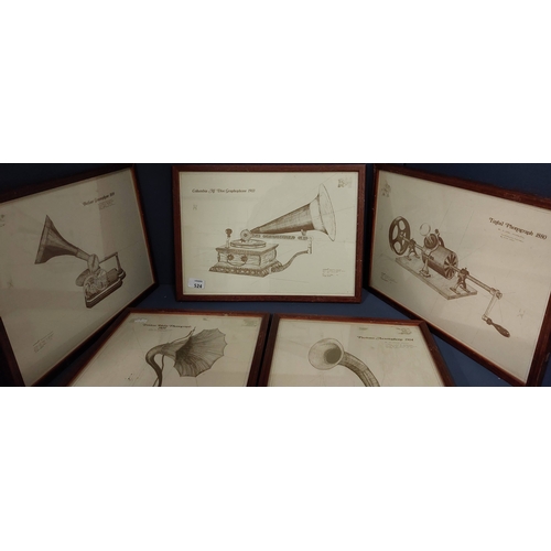 524 - Set 5 Framed Gramophone Posters