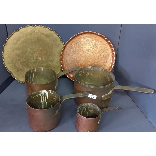 78 - Set Copper Saucepans + 2 Trays