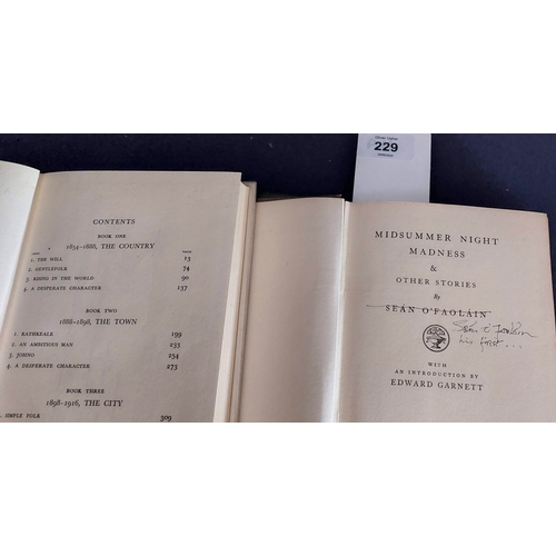 229 - 2 Volumes Sean O'Faolain. Midsummer Night Madness, London 1932, 1st Edition. Signed & Inscribed by A... 