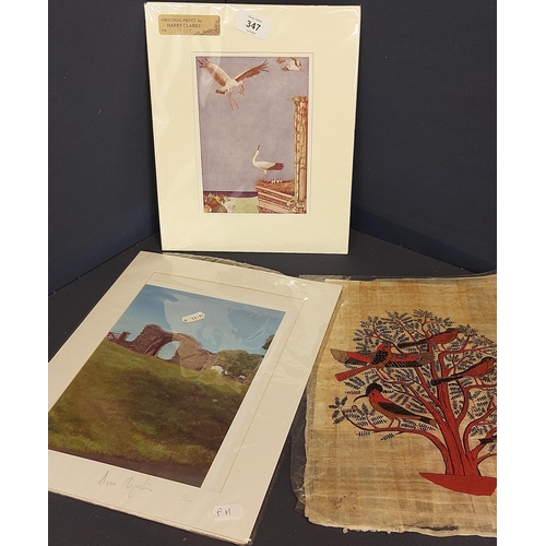 347 - Original Harry Clarke Print, Egyptian Papyrus print of Birds in Tree, & a Print by Alicia Chrysostom... 