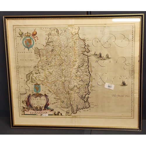 351 - Framed Lagenia / Leinster Map with additional mountings to the rear