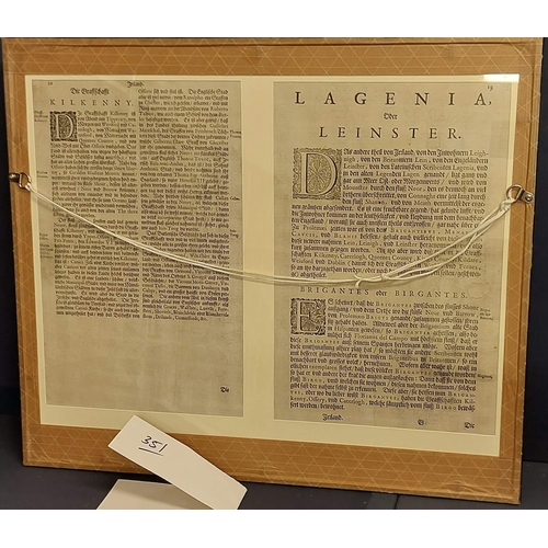 351 - Framed Lagenia / Leinster Map with additional mountings to the rear