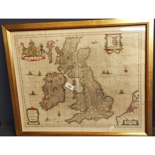 360 - Framed Map of Ireland and Britain - Magna Britannia et Hibernia Nova Descriptio - Circa 1600