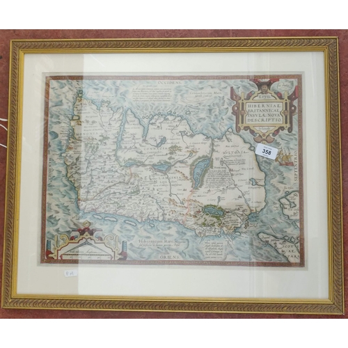 358 - Framed Map of Ireland - Hiberniae Britannicae Insvla Nova Descriptio