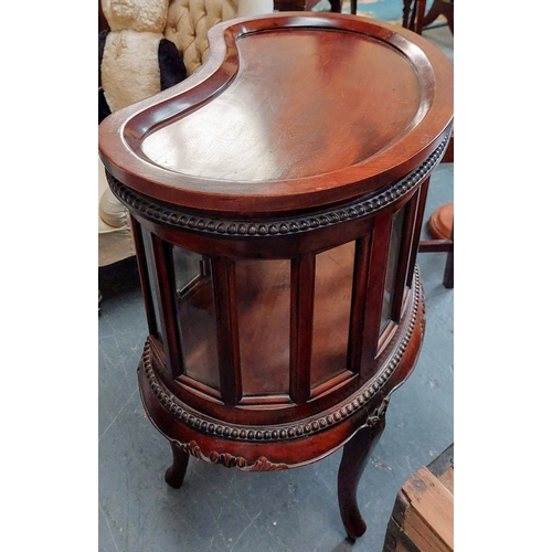 104 - Mahogany Kidney Shaped Glazed Drinks Cabinet with Detachable Tray