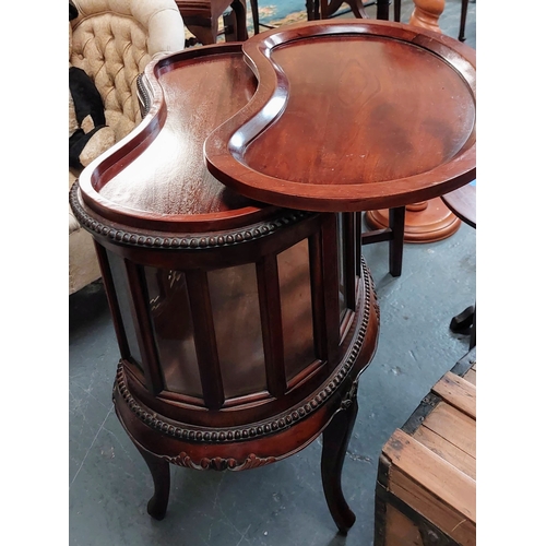 104 - Mahogany Kidney Shaped Glazed Drinks Cabinet with Detachable Tray